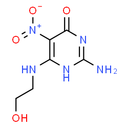 ChemSpider 2D Image | 2-Amino-6-[(2-hydroxyethyl)amino]-5-nitro-4(1H)-pyrimidinone | C6H9N5O4