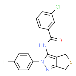 ChemSpider 2D Image | 3-Chloro-N-[2-(4-fluorophenyl)-2,6-dihydro-4H-thieno[3,4-c]pyrazol-3-yl]benzamide | C18H13ClFN3OS