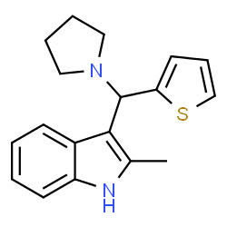 ChemSpider 2D Image | 2-Methyl-3-[1-pyrrolidinyl(2-thienyl)methyl]-1H-indole | C18H20N2S