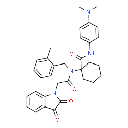 ChemSpider 2D Image | N-(4-(dimethylamino)phenyl)-1-(2-(2,3-dioxoindolin-1-yl)-N-(2-methylbenzyl)acetamido)cyclohexanecarboxamide | C33H36N4O4
