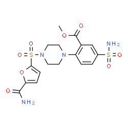 ChemSpider 2D Image | Methyl 2-{4-[(5-carbamoyl-2-furyl)sulfonyl]-1-piperazinyl}-5-sulfamoylbenzoate | C17H20N4O8S2