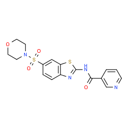 ChemSpider 2D Image | N-[6-(4-Morpholinylsulfonyl)-1,3-benzothiazol-2-yl]nicotinamide | C17H16N4O4S2