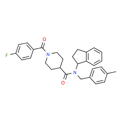 ChemSpider 2D Image | N-(2,3-Dihydro-1H-inden-1-yl)-1-(4-fluorobenzoyl)-N-(4-methylbenzyl)-4-piperidinecarboxamide | C30H31FN2O2