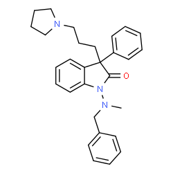 ChemSpider 2D Image | 1-[Benzyl(methyl)amino]-3-phenyl-3-[3-(1-pyrrolidinyl)propyl]-1,3-dihydro-2H-indol-2-one | C29H33N3O