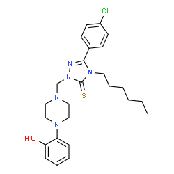 ChemSpider 2D Image | 5-(4-Chlorophenyl)-4-hexyl-2-{[4-(2-hydroxyphenyl)-1-piperazinyl]methyl}-2,4-dihydro-3H-1,2,4-triazole-3-thione | C25H32ClN5OS