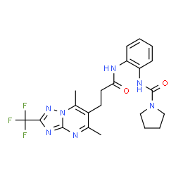 ChemSpider 2D Image | N-[2-({3-[5,7-Dimethyl-2-(trifluoromethyl)[1,2,4]triazolo[1,5-a]pyrimidin-6-yl]propanoyl}amino)phenyl]-1-pyrrolidinecarboxamide | C22H24F3N7O2