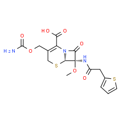 ChemSpider 2D Image | (6S,7R)-3-[(Carbamoyloxy)methyl]-7-methoxy-8-oxo-7-[(2-thienylacetyl)amino]-5-thia-1-azabicyclo[4.2.0]oct-2-ene-2-carboxylic acid | C16H17N3O7S2