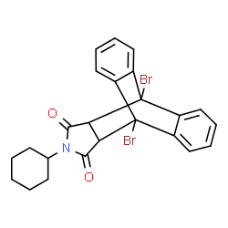 ChemSpider 2D Image | 1,8-Dibromo-17-cyclohexyl-17-azapentacyclo[6.6.5.0~2,7~.0~9,14~.0~15,19~]nonadeca-2,4,6,9,11,13-hexaene-16,18-dione | C24H21Br2NO2