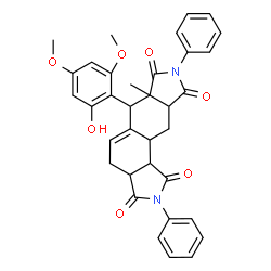 ChemSpider 2D Image | 6-(2-Hydroxy-4,6-dimethoxyphenyl)-6a-methyl-2,8-diphenyl-3a,4,6,6a,9a,10,10a,10b-octahydroisoindolo[5,6-e]isoindole-1,3,7,9(2H,8H)-tetrone | C35H32N2O7