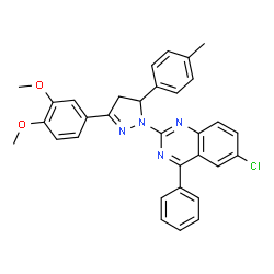 ChemSpider 2D Image | 6-Chloro-2-[3-(3,4-dimethoxyphenyl)-5-(4-methylphenyl)-4,5-dihydro-1H-pyrazol-1-yl]-4-phenylquinazoline | C32H27ClN4O2