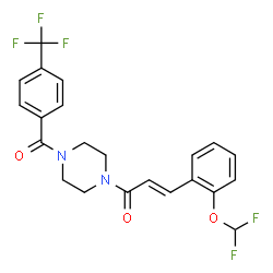 ChemSpider 2D Image | (2E)-3-[2-(Difluoromethoxy)phenyl]-1-{4-[4-(trifluoromethyl)benzoyl]-1-piperazinyl}-2-propen-1-one | C22H19F5N2O3