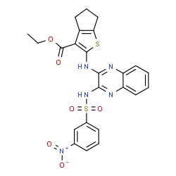 ChemSpider 2D Image | Ethyl 2-[(3-{[(3-nitrophenyl)sulfonyl]amino}-2-quinoxalinyl)amino]-5,6-dihydro-4H-cyclopenta[b]thiophene-3-carboxylate | C24H21N5O6S2
