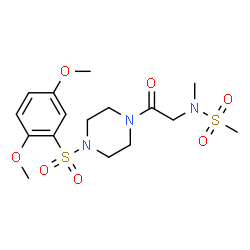 ChemSpider 2D Image | N-(2-{4-[(2,5-Dimethoxyphenyl)sulfonyl]-1-piperazinyl}-2-oxoethyl)-N-methylmethanesulfonamide | C16H25N3O7S2