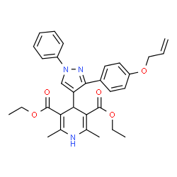 ChemSpider 2D Image | Diethyl 4-{3-[4-(allyloxy)phenyl]-1-phenyl-1H-pyrazol-4-yl}-2,6-dimethyl-1,4-dihydro-3,5-pyridinedicarboxylate | C31H33N3O5