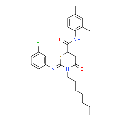 ChemSpider 2D Image | (2Z)-2-[(3-Chlorophenyl)imino]-N-(2,4-dimethylphenyl)-3-heptyl-4-oxo-1,3-thiazinane-6-carboxamide | C26H32ClN3O2S
