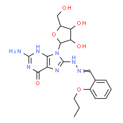 ChemSpider 2D Image | 2-Amino-9-pentofuranosyl-8-[2-(2-propoxybenzylidene)hydrazino]-3,9-dihydro-6H-purin-6-one | C20H25N7O6