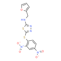 ChemSpider 2D Image | 5-[(2,4-Dinitrophenyl)sulfanyl]-N-(2-furylmethyl)-1,3,4-thiadiazol-2-amine | C13H9N5O5S2