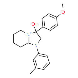 ChemSpider 2D Image | 3-Hydroxy-3-(4-methoxyphenyl)-1-(3-methylphenyl)-2,3,5,6,7,8-hexahydroimidazo[1,2-a]pyridin-1-ium | C21H25N2O2