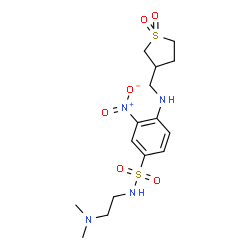 ChemSpider 2D Image | N-[2-(Dimethylamino)ethyl]-4-{[(1,1-dioxidotetrahydro-3-thiophenyl)methyl]amino}-3-nitrobenzenesulfonamide | C15H24N4O6S2