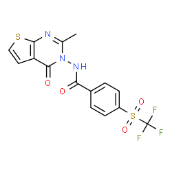 ChemSpider 2D Image | N-(2-Methyl-4-oxothieno[2,3-d]pyrimidin-3(4H)-yl)-4-[(trifluoromethyl)sulfonyl]benzamide | C15H10F3N3O4S2