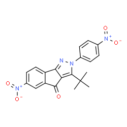 ChemSpider 2D Image | 3-(2-Methyl-2-propanyl)-6-nitro-2-(4-nitrophenyl)indeno[1,2-c]pyrazol-4(2H)-one | C20H16N4O5