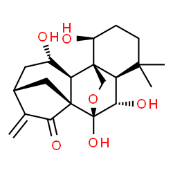 ChemSpider 2D Image | (1alpha,5beta,6beta,7alpha,8alpha,9beta,10alpha,11beta,13alpha)-1,6,7,11-Tetrahydroxy-7,20-epoxykaur-16-en-15-one | C20H28O6