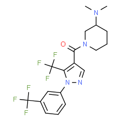 ChemSpider 2D Image | [3-(Dimethylamino)-1-piperidinyl]{5-(trifluoromethyl)-1-[3-(trifluoromethyl)phenyl]-1H-pyrazol-4-yl}methanone | C19H20F6N4O