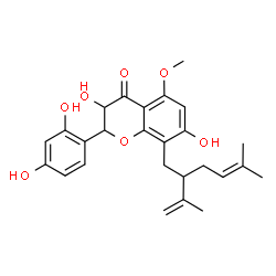 ChemSpider 2D Image | 2-(2,4-Dihydroxyphenyl)-3,7-dihydroxy-8-(2-isopropenyl-5-methyl-4-hexenyl)-5-methoxy-2,3-dihydro-4H-chromen-4-one | C26H30O7