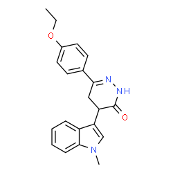 ChemSpider 2D Image | 6-(4-Ethoxyphenyl)-4-(1-methyl-1H-indol-3-yl)-4,5-dihydro-3(2H)-pyridazinone | C21H21N3O2