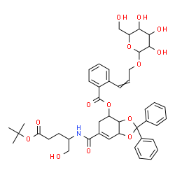 ChemSpider 2D Image | 6-({1-Hydroxy-5-[(2-methyl-2-propanyl)oxy]-5-oxo-2-pentanyl}carbamoyl)-2,2-diphenyl-3a,4,5,7a-tetrahydro-1,3-benzodioxol-4-yl 2-[3-(hexopyranosyloxy)-1-propen-1-yl]benzoate | C45H53NO14