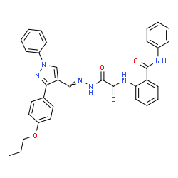 ChemSpider 2D Image | 2-{[Oxo(2-{[1-phenyl-3-(4-propoxyphenyl)-1H-pyrazol-4-yl]methylene}hydrazino)acetyl]amino}-N-phenylbenzamide | C34H30N6O4