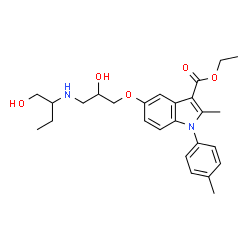 ChemSpider 2D Image | Ethyl 5-{2-hydroxy-3-[(1-hydroxy-2-butanyl)amino]propoxy}-2-methyl-1-(4-methylphenyl)-1H-indole-3-carboxylate | C26H34N2O5
