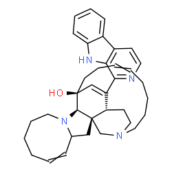 ChemSpider 2D Image | (1R,2R,12R,13S)-25-(9H-beta-Carbolin-1-yl)-11,22-diazapentacyclo[11.11.2.1~2,22~.0~2,12~.0~4,11~]heptacosa-5,16,25-trien-13-ol | C36H44N4O