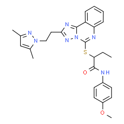 ChemSpider 2D Image | 2-({2-[2-(3,5-Dimethyl-1H-pyrazol-1-yl)ethyl][1,2,4]triazolo[1,5-c]quinazolin-5-yl}sulfanyl)-N-(4-methoxyphenyl)butanamide | C27H29N7O2S