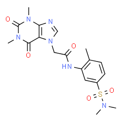 ChemSpider 2D Image | 2-(1,3-Dimethyl-2,6-dioxo-1,2,3,6-tetrahydro-7H-purin-7-yl)-N-[5-(dimethylsulfamoyl)-2-methylphenyl]acetamide | C18H22N6O5S