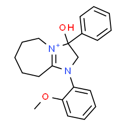 ChemSpider 2D Image | 3-Hydroxy-1-(2-methoxyphenyl)-3-phenyl-1,2,3,5,6,7,8,9-octahydroimidazo[1,2-a]azepin-4-ium | C21H25N2O2