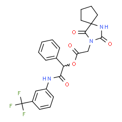 ChemSpider 2D Image | 2-Oxo-1-phenyl-2-{[3-(trifluoromethyl)phenyl]amino}ethyl (2,4-dioxo-1,3-diazaspiro[4.4]non-3-yl)acetate | C24H22F3N3O5