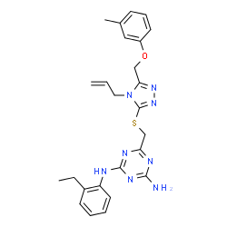 ChemSpider 2D Image | 6-[({4-Allyl-5-[(3-methylphenoxy)methyl]-4H-1,2,4-triazol-3-yl}sulfanyl)methyl]-N-(2-ethylphenyl)-1,3,5-triazine-2,4-diamine | C25H28N8OS
