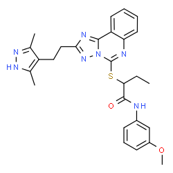 ChemSpider 2D Image | 2-({2-[2-(3,5-Dimethyl-1H-pyrazol-4-yl)ethyl][1,2,4]triazolo[1,5-c]quinazolin-5-yl}sulfanyl)-N-(3-methoxyphenyl)butanamide | C27H29N7O2S