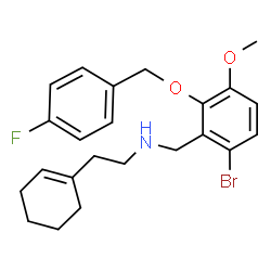 ChemSpider 2D Image | N-{6-Bromo-2-[(4-fluorobenzyl)oxy]-3-methoxybenzyl}-2-(1-cyclohexen-1-yl)ethanamine | C23H27BrFNO2