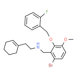 ChemSpider 2D Image | N-{6-Bromo-2-[(2-fluorobenzyl)oxy]-3-methoxybenzyl}-2-(1-cyclohexen-1-yl)ethanamine | C23H27BrFNO2