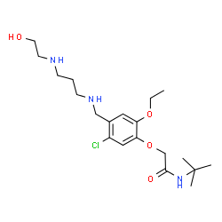 ChemSpider 2D Image | 2-{5-Chloro-2-ethoxy-4-[({3-[(2-hydroxyethyl)amino]propyl}amino)methyl]phenoxy}-N-(2-methyl-2-propanyl)acetamide | C20H34ClN3O4