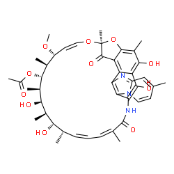 ChemSpider 2D Image | (7S,9Z,11R,12S,13S,14R,15R,16R,17S,18S,19Z,21Z)-2,15,17,36-Tetrahydroxy-11-methoxy-3,7,12,14,16,18,22,30-octamethyl-6,23-dioxo-8,37-dioxa-24,27,33-triazahexacyclo[23.10.1.1~4,7~.0~5,35~.0~26,34~.0~27,
32~]heptatriaconta-1(35),2,4,9,19,21,25(36),26(34),28,30,32-undecaen-13-yl acetate | C43H51N3O11