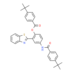 ChemSpider 2D Image | 2-(1,3-Benzothiazol-2-yl)-4-{[4-(2-methyl-2-propanyl)benzoyl]amino}phenyl 4-(2-methyl-2-propanyl)benzoate | C35H34N2O3S
