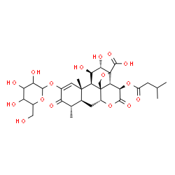 ChemSpider 2D Image | (11beta,12alpha,13xi,15beta)-2-(Hexopyranosyloxy)-11,12-dihydroxy-15-[(3-methylbutanoyl)oxy]-3,16-dioxo-13,20-epoxypicras-1-en-21-oic acid | C31H42O16