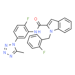 ChemSpider 2D Image | 1-(2-Fluorobenzyl)-N-[2-fluoro-5-(5-methyl-1H-tetrazol-1-yl)phenyl]-1H-indole-2-carboxamide | C24H18F2N6O