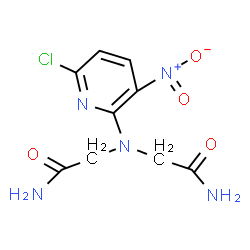 ChemSpider 2D Image | 2,2'-[(6-Chloro-3-nitro-2-pyridinyl)imino]diacetamide | C9H10ClN5O4