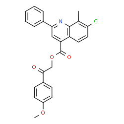 ChemSpider 2D Image | 2-(4-Methoxyphenyl)-2-oxoethyl 7-chloro-8-methyl-2-phenyl-4-quinolinecarboxylate | C26H20ClNO4