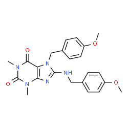 ChemSpider 2D Image | 7-(4-Methoxybenzyl)-8-[(4-methoxybenzyl)amino]-1,3-dimethyl-3,7-dihydro-1H-purine-2,6-dione | C23H25N5O4