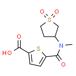 ChemSpider 2D Image | 5-[(1,1-Dioxidotetrahydro-3-thiophenyl)(methyl)carbamoyl]-2-thiophenecarboxylic acid | C11H13NO5S2